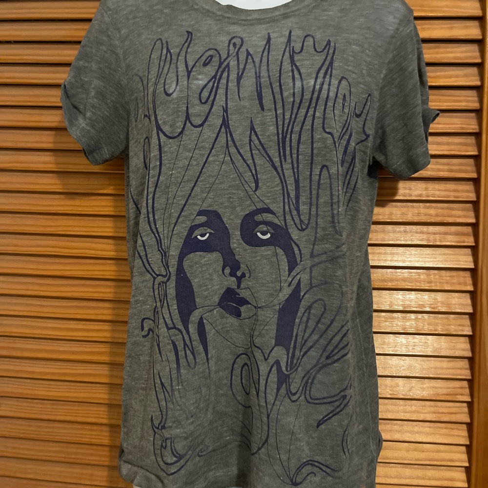 Graphic Gray and Blue T-shirt - see through soft fabric
